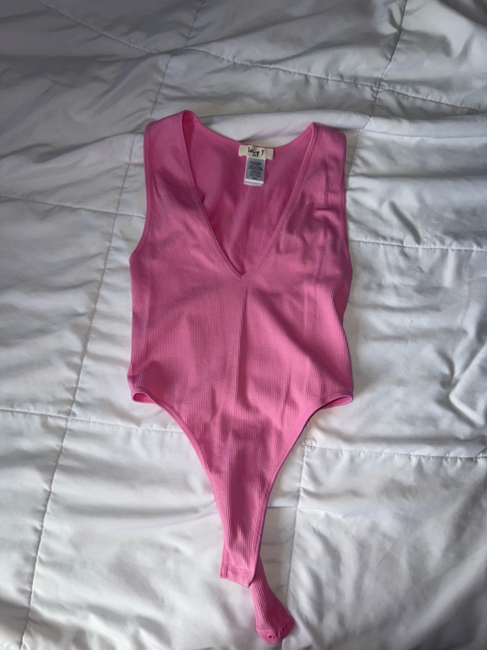 Women Pink Ribbed V-Neck One-Piece Bodysuit